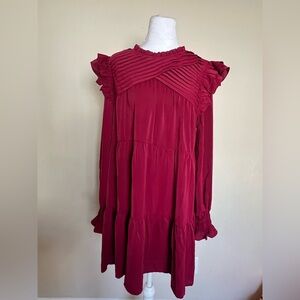 Entro Raspberry Red Ruffled Yoke Dress NWT